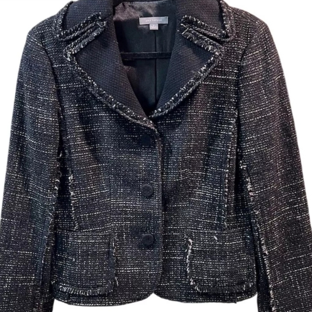 Ann Taylor Women's Tweed Blazer Jacket Size 8 with Fringe Detail